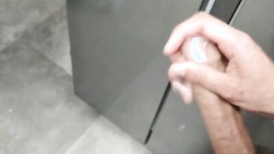 Dude Jerks Off His Huge Long Cock and Cums in the Fridge