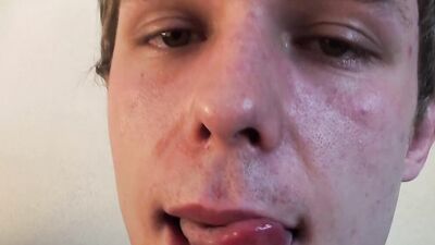 Shy reserved boy is animated to jerk his cock in front of running camera during casting