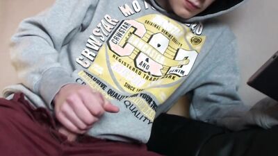 Cute teen gets his horny cock on with a sex toy and squirts hard