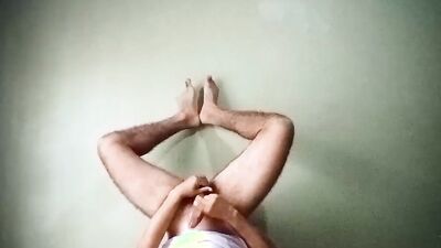 I SWALLOW MY CUM after a delicious and crazy handjob with my legs up, moving them and doing exercises for you