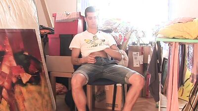 Shy well built man makes his hard erect cock cum on camera