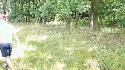 Slim boy jerks his cock outdoors and has a great orgasm