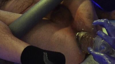 Enormous anal stretching including double fisting and PET bottle insertion