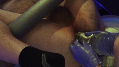 Enormous anal stretching including double fisting and PET bottle insertion
