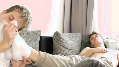 Barefoot guy tickle and worship