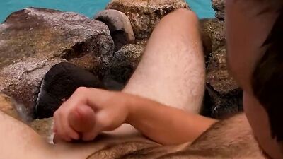 Hairy Billy Club masturbates and cums while solo in pool