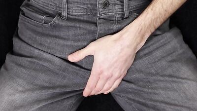 Getting hard with pants on and jerking off with dirty talk