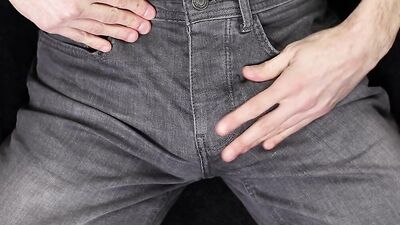 Getting hard with pants on and jerking off with dirty talk