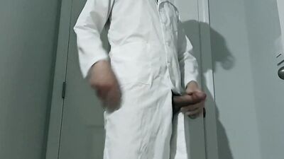 Lab Coat Strip Cock and Ass Tease with Cumshot