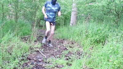 OUTDOOR BONER JOGGING IN SHORT SPRINTER SHORTS