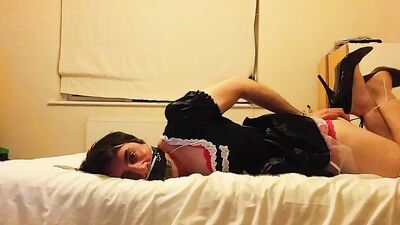 Sissymaid selfbondage with penis gag and dildo