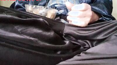 Master Ramon jerks off at breakfast in a hot satin outfit, lick slave!