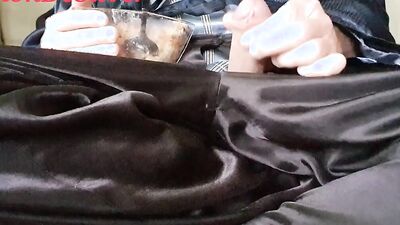 Master Ramon jerks off at breakfast in a hot satin outfit, lick slave!