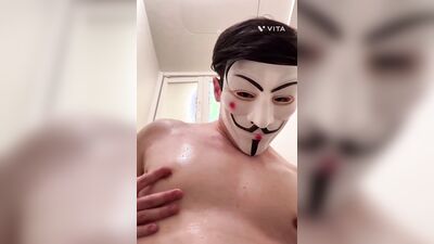 Muscular hentai Japanese cums nipples and dick with anal vibrator