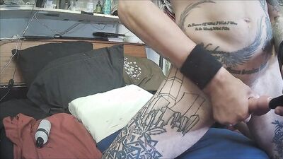 Anal play & 15 inch vibrating sounding rod in cock & piss in my mouth while stroking big cock