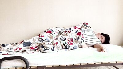 Perverted Japanese boys rubbing their cocks on the bed.