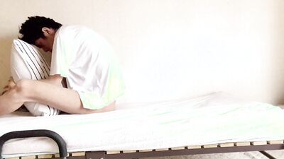 Perverted Japanese boys rubbing their cocks on the bed.