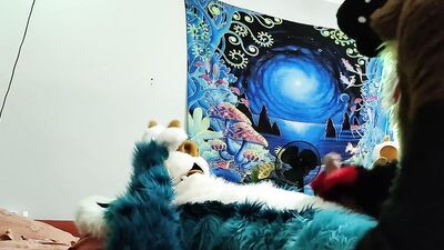 Dog bangs a fox and cums on his face - Fursuit yiff