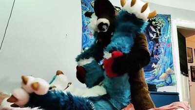 Dog bangs a fox and cums on his face - Fursuit yiff