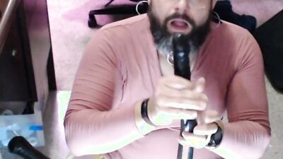 Sissy Fag fucking big black horse cock and 18 double head dildo