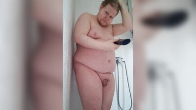 Naked boy sings in the shower