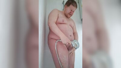 Naked boy sings in the shower