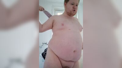 Naked boy sings in the shower