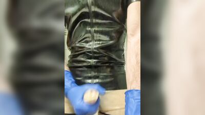 Rubber Boy Jerking Off in Sheath Shorts