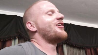 Hot tattooed man pleases two young inexperienced boys with a gigantic blow job