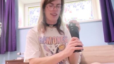 Bitch femboy with huge dildos