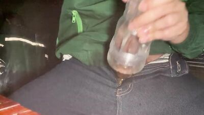 Jerk off with flashlight and cum inside.