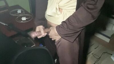 Asian Jedi fight and jerk off with lightsaber.