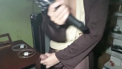 Asian Jedi fight and jerk off with lightsaber.