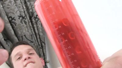 Muscular Boy Luke Uses A Pump Before Wanking His Stiff Cock