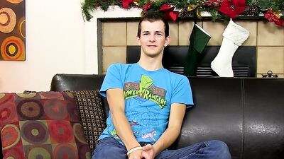 Handsome twink Jasper Robinson drills ass with dildo solo