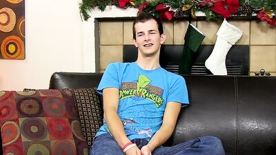Handsome twink Jasper Robinson drills ass with dildo solo