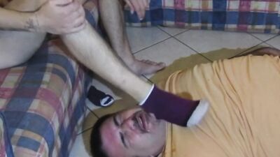 the mature takes foot, piss and cum of the sexy slim master