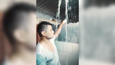 young man masturbating in the bathroom
