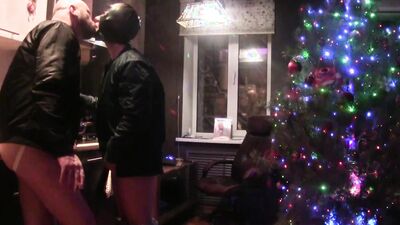 HARD FUCKING BAREBACK of TWO SKINHEAD near a huge Christmas tree