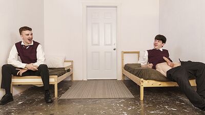 Mustache bloke wraps his tight ass around his roommate's prick