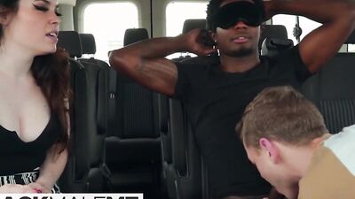 Straight black dude is destroying twink's ass in a van