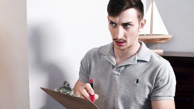 Good looking bloke is riding his neighbor's cock in the bedroom