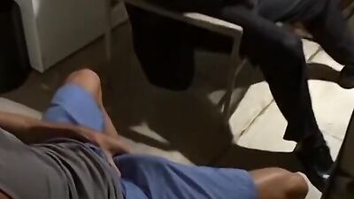 Horny lad is riding a hard cock in front of his mates