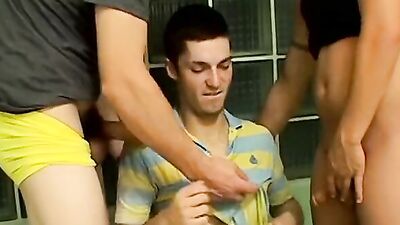 Naughty bloke sucks two cocks and begs for hot facials