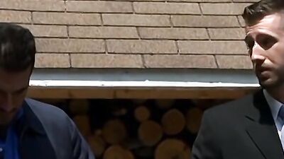 Two horny gay fellow are fucking in front of their cabin