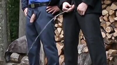 Two horny gay fellow are fucking in front of their cabin