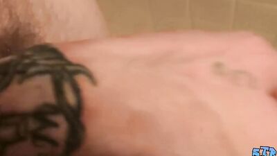 Tattooed straight thug Blinx masturbates cock and cums solo