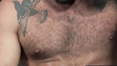 3 Hairy Hunks Spitroast Each Other - Cumshot & Creampie!!