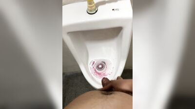 Masturbating with piss and cumshot in urinal