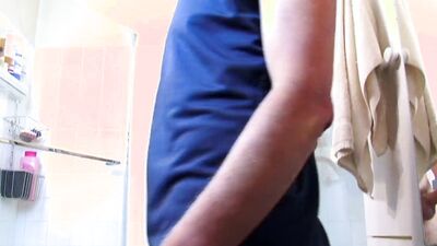 Blowjob to a sexy dad in a shower.